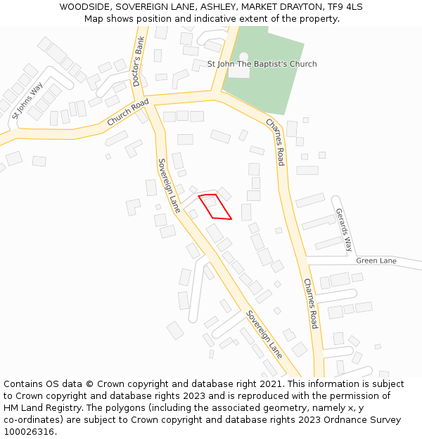 WOODSIDE, SOVEREIGN LANE, ASHLEY, MARKET DRAYTON, TF9 4LS: Location map and indicative extent of plot
