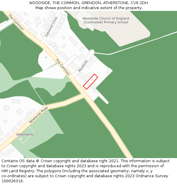 WOODSIDE, THE COMMON, GRENDON, ATHERSTONE, CV9 2DH: Location map and indicative extent of plot