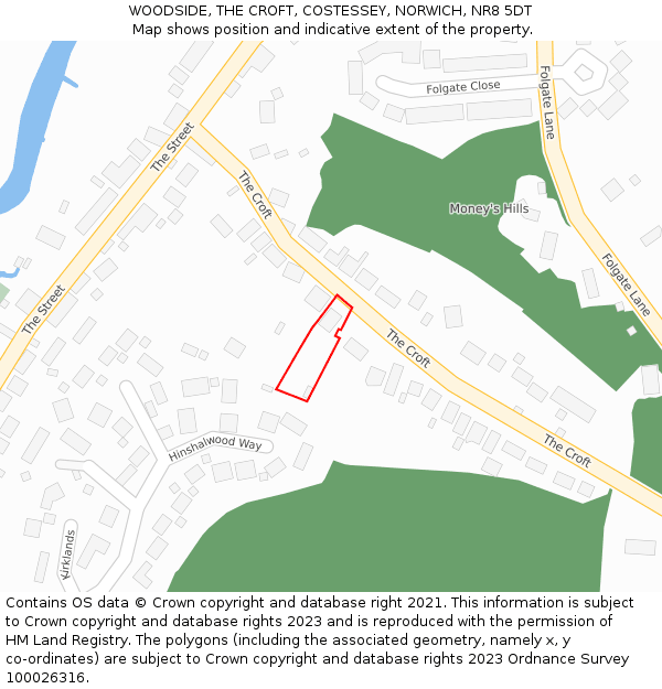 WOODSIDE, THE CROFT, COSTESSEY, NORWICH, NR8 5DT: Location map and indicative extent of plot