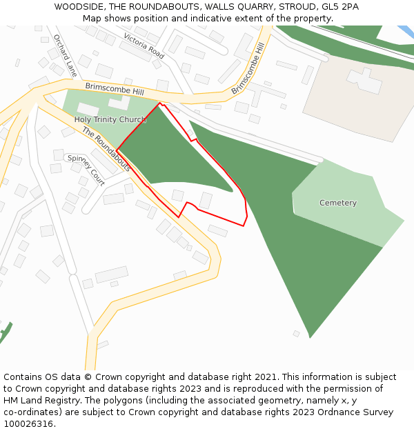 WOODSIDE, THE ROUNDABOUTS, WALLS QUARRY, STROUD, GL5 2PA: Location map and indicative extent of plot