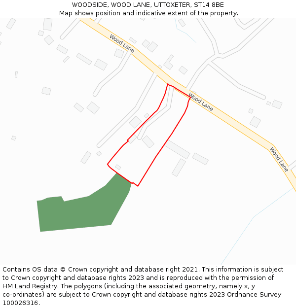 WOODSIDE, WOOD LANE, UTTOXETER, ST14 8BE: Location map and indicative extent of plot