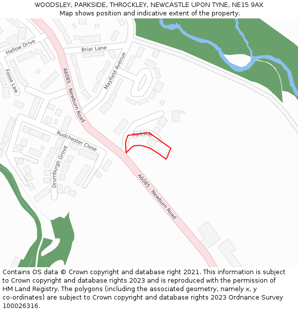 WOODSLEY, PARKSIDE, THROCKLEY, NEWCASTLE UPON TYNE, NE15 9AX: Location map and indicative extent of plot