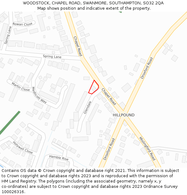 WOODSTOCK, CHAPEL ROAD, SWANMORE, SOUTHAMPTON, SO32 2QA: Location map and indicative extent of plot