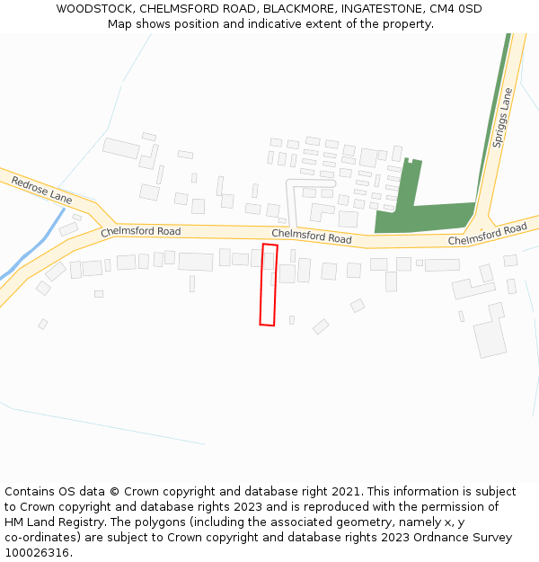 WOODSTOCK, CHELMSFORD ROAD, BLACKMORE, INGATESTONE, CM4 0SD: Location map and indicative extent of plot