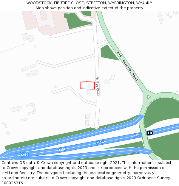 WOODSTOCK, FIR TREE CLOSE, STRETTON, WARRINGTON, WA4 4LY: Location map and indicative extent of plot