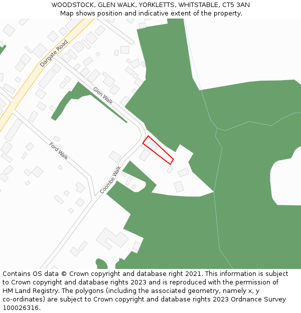 WOODSTOCK, GLEN WALK, YORKLETTS, WHITSTABLE, CT5 3AN: Location map and indicative extent of plot