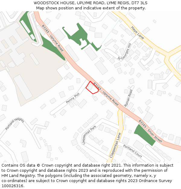 WOODSTOCK HOUSE, UPLYME ROAD, LYME REGIS, DT7 3LS: Location map and indicative extent of plot