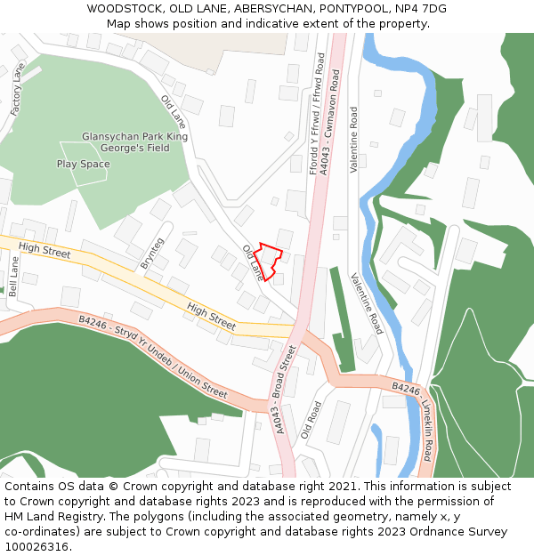 WOODSTOCK, OLD LANE, ABERSYCHAN, PONTYPOOL, NP4 7DG: Location map and indicative extent of plot