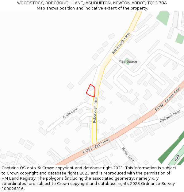 WOODSTOCK, ROBOROUGH LANE, ASHBURTON, NEWTON ABBOT, TQ13 7BA: Location map and indicative extent of plot