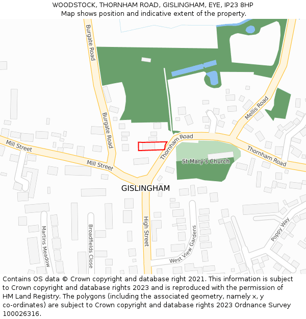 WOODSTOCK, THORNHAM ROAD, GISLINGHAM, EYE, IP23 8HP: Location map and indicative extent of plot