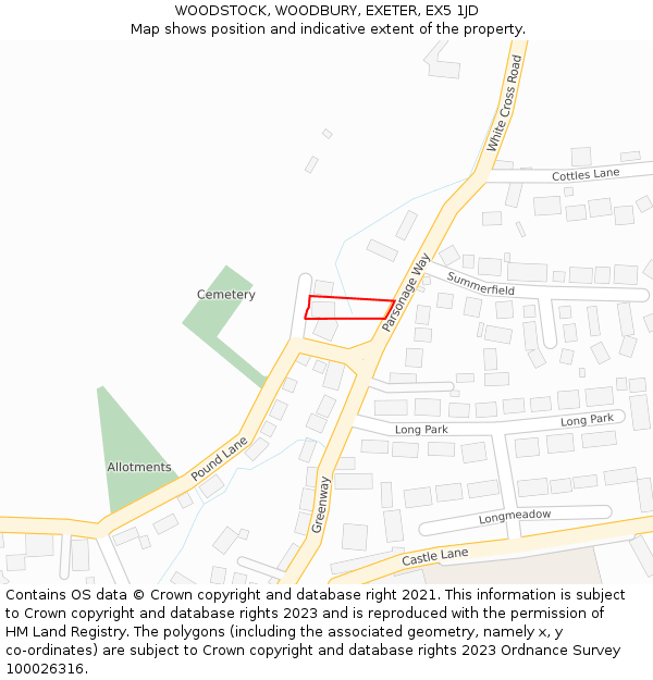 WOODSTOCK, WOODBURY, EXETER, EX5 1JD: Location map and indicative extent of plot