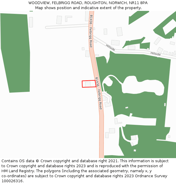 WOODVIEW, FELBRIGG ROAD, ROUGHTON, NORWICH, NR11 8PA: Location map and indicative extent of plot