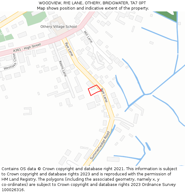 WOODVIEW, RYE LANE, OTHERY, BRIDGWATER, TA7 0PT: Location map and indicative extent of plot