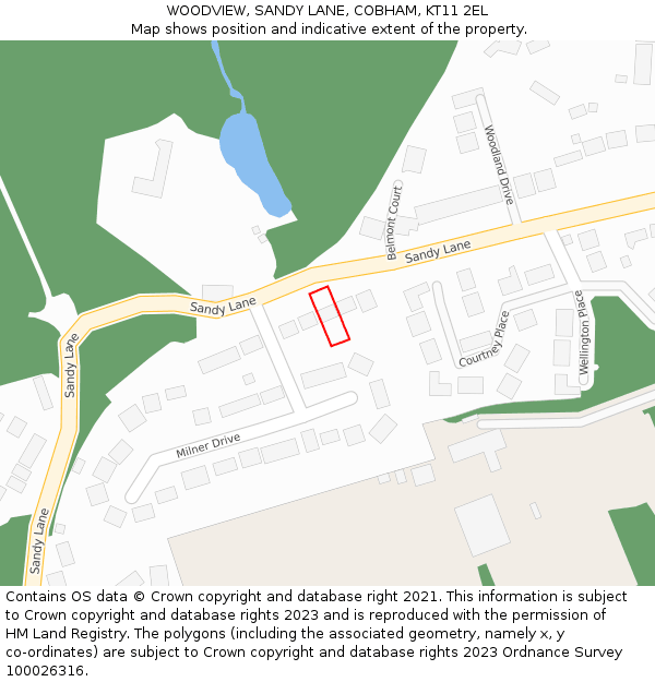 WOODVIEW, SANDY LANE, COBHAM, KT11 2EL: Location map and indicative extent of plot