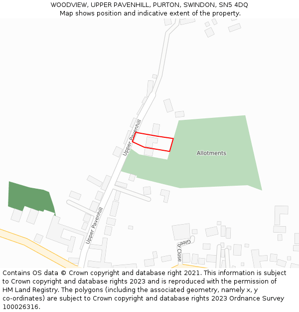 WOODVIEW, UPPER PAVENHILL, PURTON, SWINDON, SN5 4DQ: Location map and indicative extent of plot