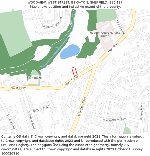 WOODVIEW, WEST STREET, BEIGHTON, SHEFFIELD, S20 1EP: Location map and indicative extent of plot