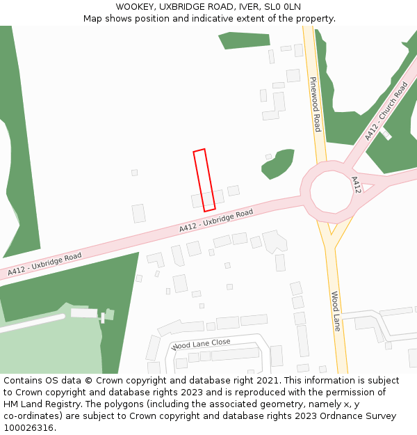 WOOKEY, UXBRIDGE ROAD, IVER, SL0 0LN: Location map and indicative extent of plot