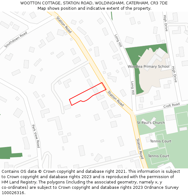 WOOTTON COTTAGE, STATION ROAD, WOLDINGHAM, CATERHAM, CR3 7DE: Location map and indicative extent of plot