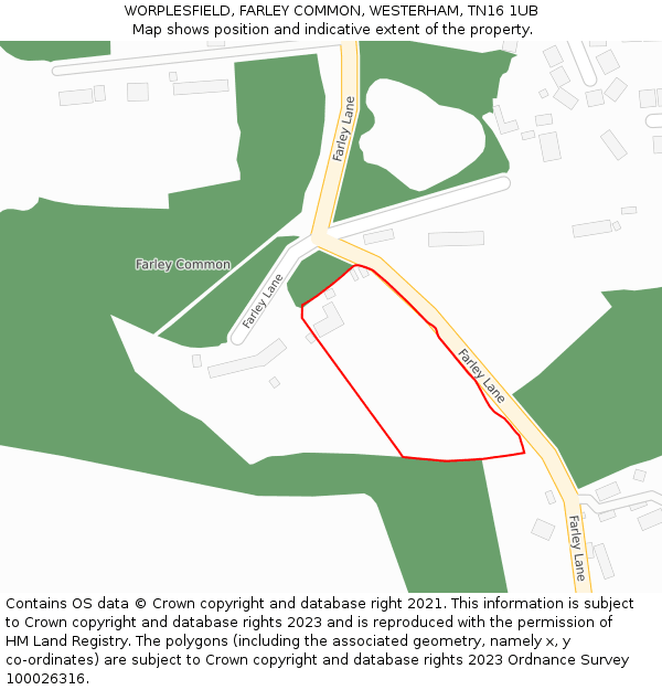 WORPLESFIELD, FARLEY COMMON, WESTERHAM, TN16 1UB: Location map and indicative extent of plot