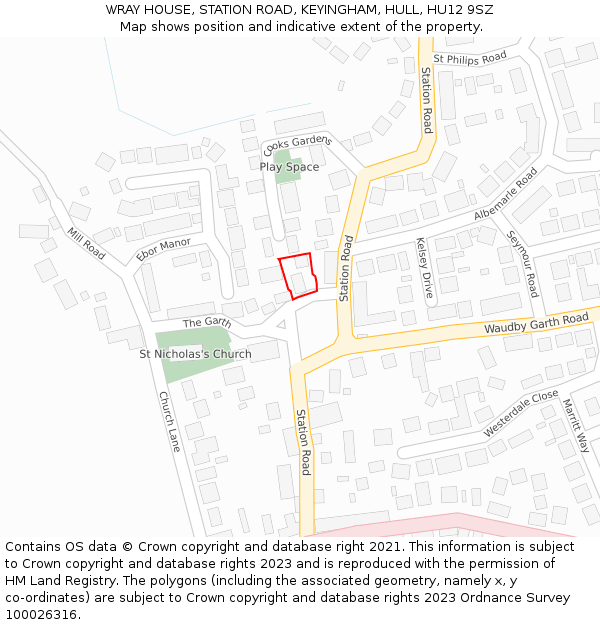 WRAY HOUSE, STATION ROAD, KEYINGHAM, HULL, HU12 9SZ: Location map and indicative extent of plot