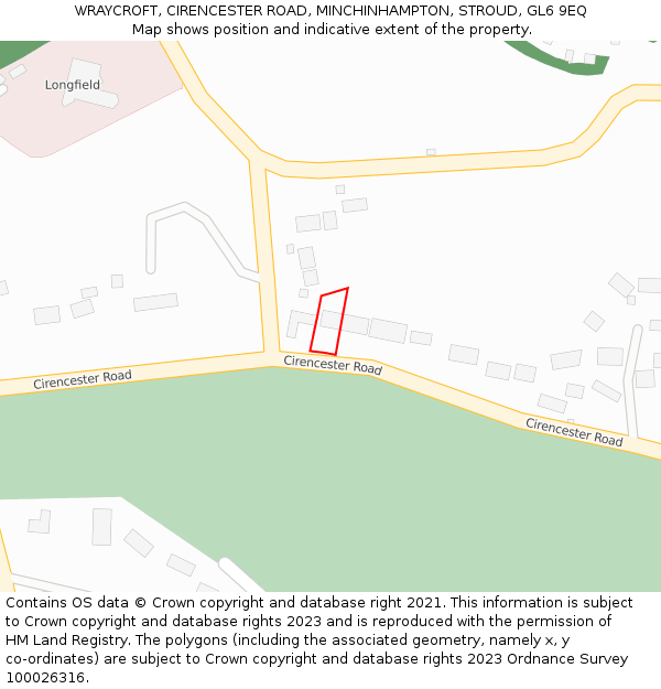 WRAYCROFT, CIRENCESTER ROAD, MINCHINHAMPTON, STROUD, GL6 9EQ: Location map and indicative extent of plot