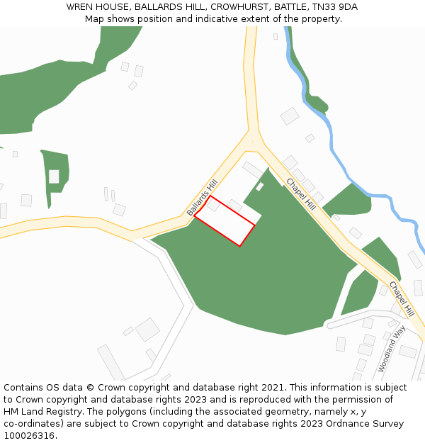 WREN HOUSE, BALLARDS HILL, CROWHURST, BATTLE, TN33 9DA: Location map and indicative extent of plot