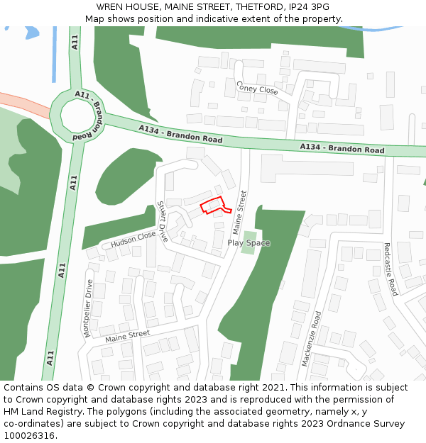 WREN HOUSE, MAINE STREET, THETFORD, IP24 3PG: Location map and indicative extent of plot