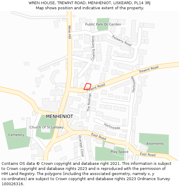 WREN HOUSE, TREWINT ROAD, MENHENIOT, LISKEARD, PL14 3RJ: Location map and indicative extent of plot