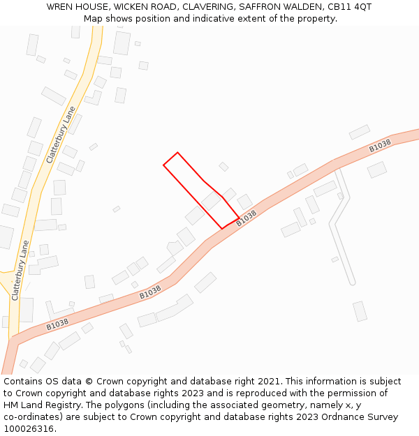 WREN HOUSE, WICKEN ROAD, CLAVERING, SAFFRON WALDEN, CB11 4QT: Location map and indicative extent of plot