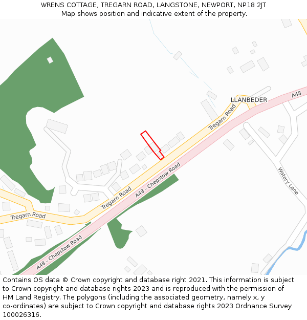 WRENS COTTAGE, TREGARN ROAD, LANGSTONE, NEWPORT, NP18 2JT: Location map and indicative extent of plot