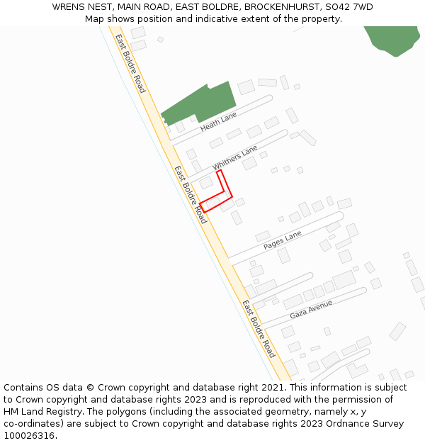 WRENS NEST, MAIN ROAD, EAST BOLDRE, BROCKENHURST, SO42 7WD: Location map and indicative extent of plot