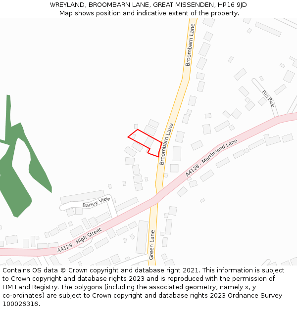 WREYLAND, BROOMBARN LANE, GREAT MISSENDEN, HP16 9JD: Location map and indicative extent of plot