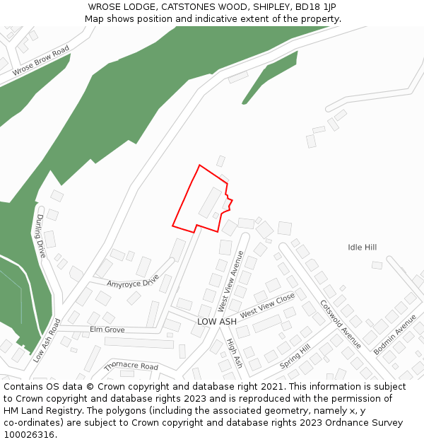 WROSE LODGE, CATSTONES WOOD, SHIPLEY, BD18 1JP: Location map and indicative extent of plot