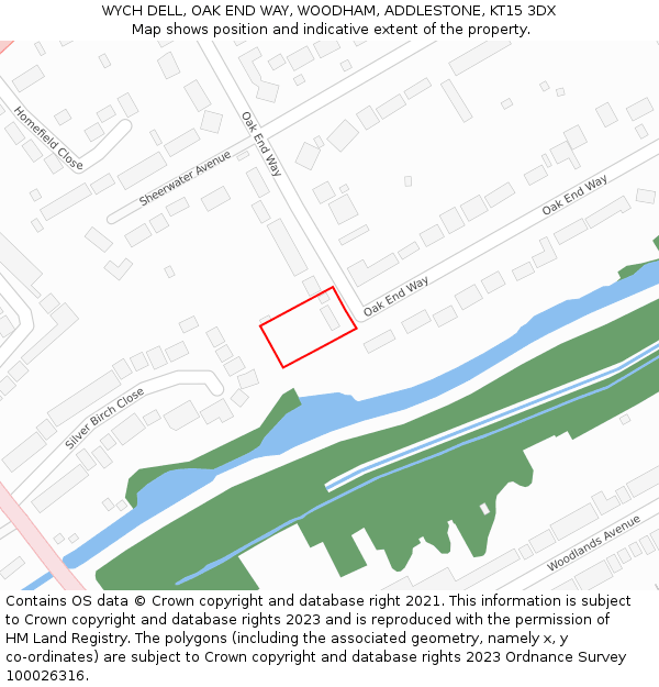 WYCH DELL, OAK END WAY, WOODHAM, ADDLESTONE, KT15 3DX: Location map and indicative extent of plot