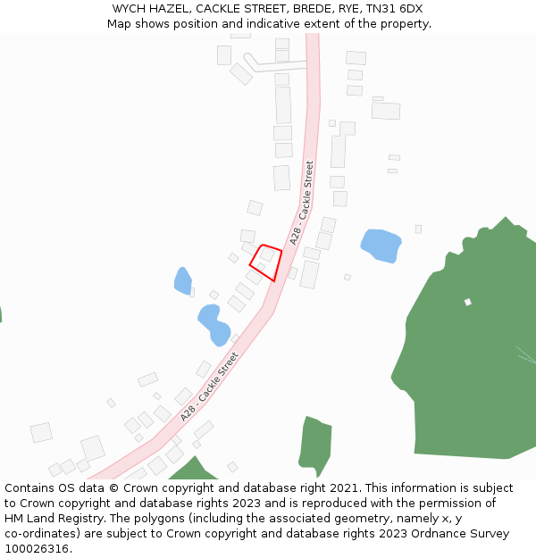 WYCH HAZEL, CACKLE STREET, BREDE, RYE, TN31 6DX: Location map and indicative extent of plot