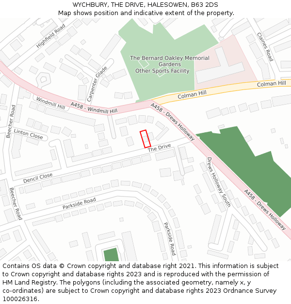 WYCHBURY, THE DRIVE, HALESOWEN, B63 2DS: Location map and indicative extent of plot