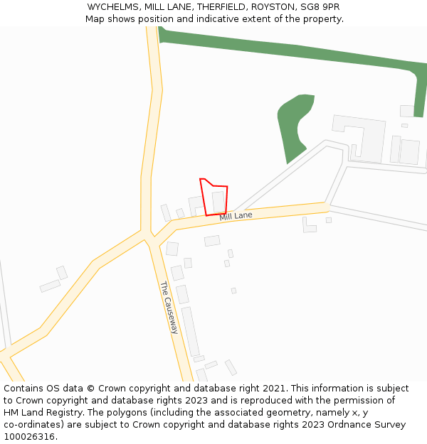 WYCHELMS, MILL LANE, THERFIELD, ROYSTON, SG8 9PR: Location map and indicative extent of plot