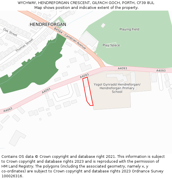 WYCHWAY, HENDREFORGAN CRESCENT, GILFACH GOCH, PORTH, CF39 8UL: Location map and indicative extent of plot