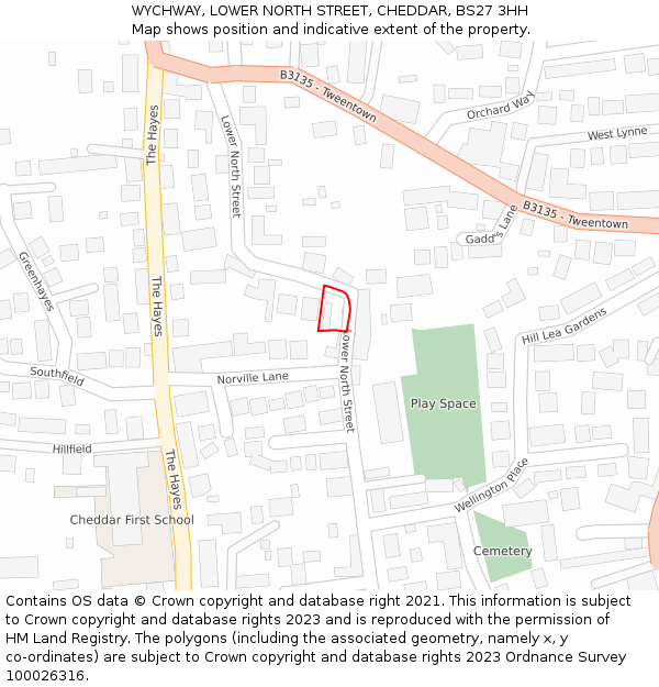 WYCHWAY, LOWER NORTH STREET, CHEDDAR, BS27 3HH: Location map and indicative extent of plot