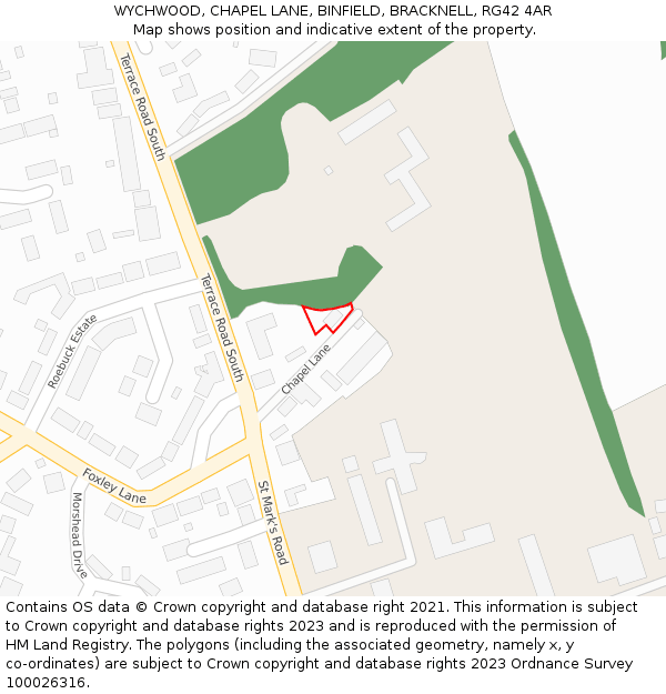 WYCHWOOD, CHAPEL LANE, BINFIELD, BRACKNELL, RG42 4AR: Location map and indicative extent of plot