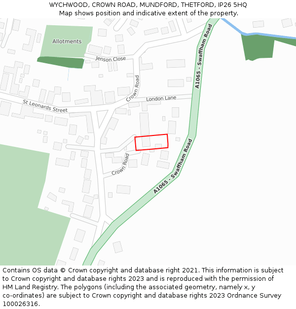 WYCHWOOD, CROWN ROAD, MUNDFORD, THETFORD, IP26 5HQ: Location map and indicative extent of plot