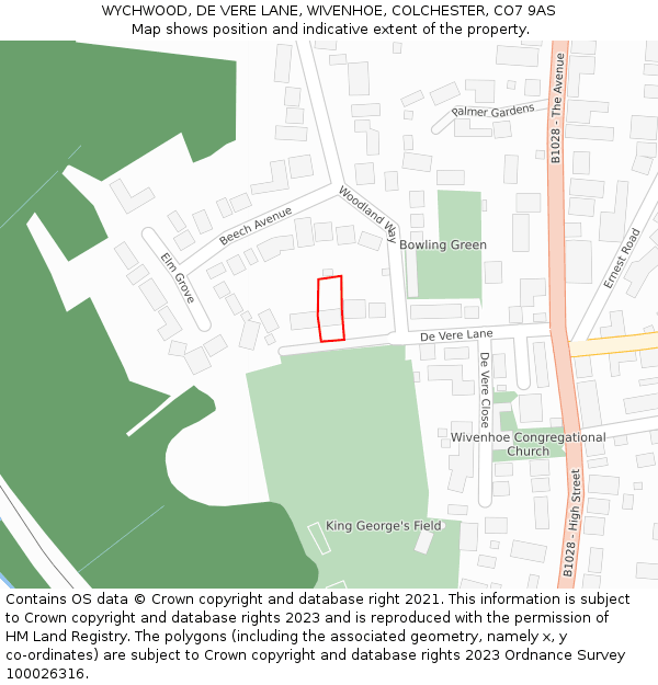 WYCHWOOD, DE VERE LANE, WIVENHOE, COLCHESTER, CO7 9AS: Location map and indicative extent of plot
