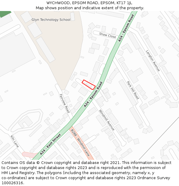 WYCHWOOD, EPSOM ROAD, EPSOM, KT17 1JL: Location map and indicative extent of plot