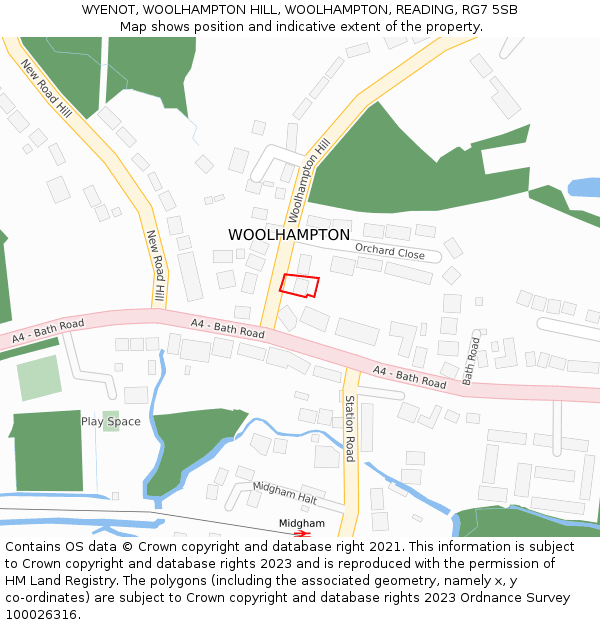 WYENOT, WOOLHAMPTON HILL, WOOLHAMPTON, READING, RG7 5SB: Location map and indicative extent of plot