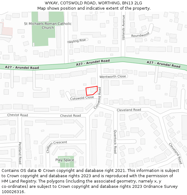 WYKAY, COTSWOLD ROAD, WORTHING, BN13 2LG: Location map and indicative extent of plot