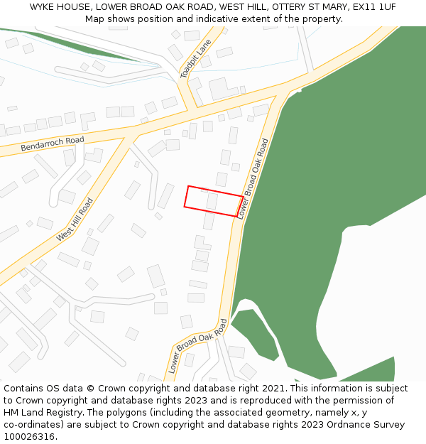 WYKE HOUSE, LOWER BROAD OAK ROAD, WEST HILL, OTTERY ST MARY, EX11 1UF: Location map and indicative extent of plot