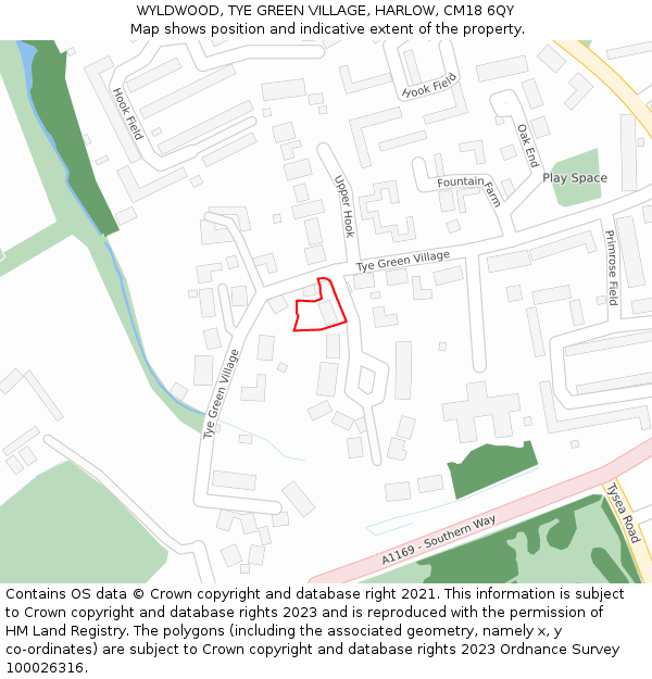 WYLDWOOD, TYE GREEN VILLAGE, HARLOW, CM18 6QY: Location map and indicative extent of plot