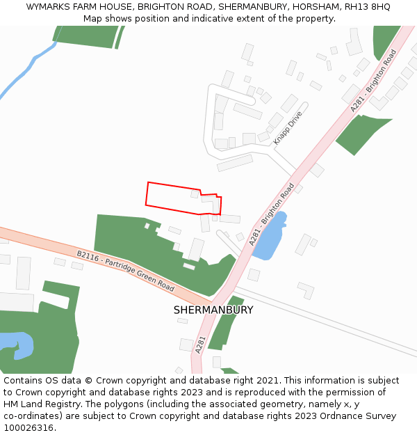 WYMARKS FARM HOUSE, BRIGHTON ROAD, SHERMANBURY, HORSHAM, RH13 8HQ: Location map and indicative extent of plot