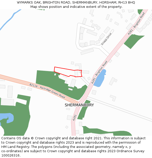 WYMARKS OAK, BRIGHTON ROAD, SHERMANBURY, HORSHAM, RH13 8HQ: Location map and indicative extent of plot