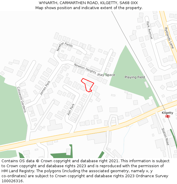 WYNARTH, CARMARTHEN ROAD, KILGETTY, SA68 0XX: Location map and indicative extent of plot